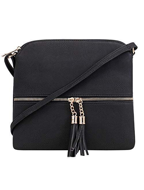 SG SUGU Lightweight Medium Crossbody Bag with Tassel and Zipper Pocket