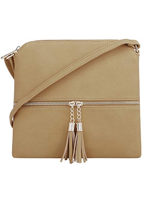 SG SUGU Lightweight Medium Crossbody Bag with Tassel and Zipper Pocket