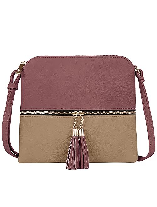 SG SUGU Lightweight Medium Crossbody Bag with Tassel and Zipper Pocket