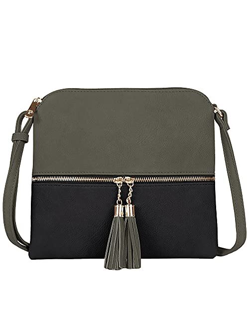 SG SUGU Lightweight Medium Crossbody Bag with Tassel and Zipper Pocket