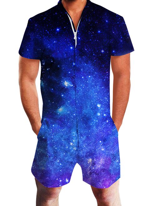 Buy Jubestar Men's Romper Jumpsuit 3D Pattern One Piece Outfits Short ...