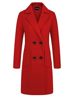 Women Elegant Notched Collar Double Breasted Wool Blend Over Coat