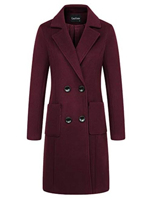 chouyatou Women Elegant Notched Collar Double Breasted Wool Blend Over Coat