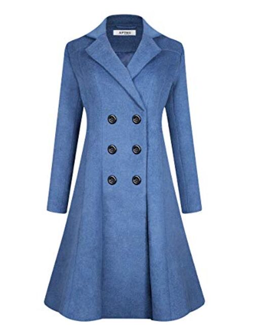 APTRO Women's Winter Dress Coats Wool Blend Double Breasted Long Peacoat