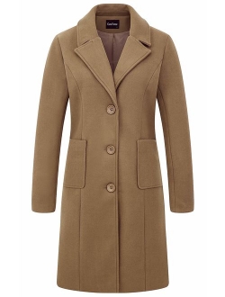 Women's Big Notch Lapel Single Breasted Mid-Long Wool Blend Coat