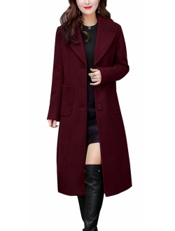 Women's Big Notch Lapel Single Breasted Mid-Long Wool Blend Coat