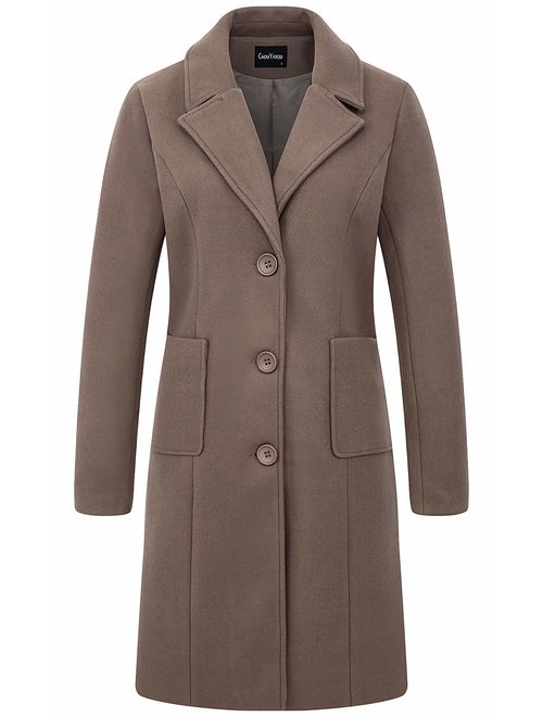 chouyatou Women's Big Notch Lapel Single Breasted Mid-Long Wool Blend Coat