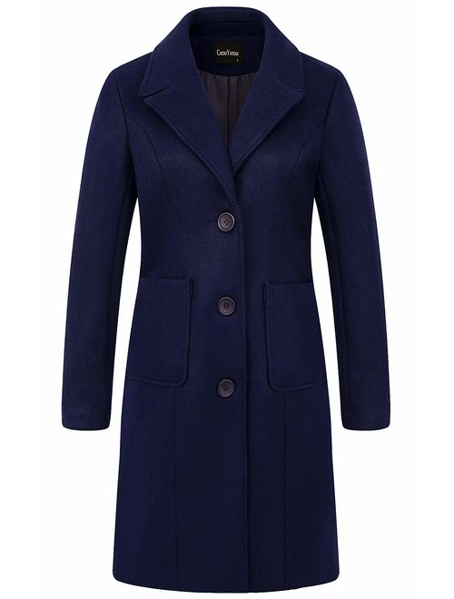 chouyatou Women's Big Notch Lapel Single Breasted Mid-Long Wool Blend Coat