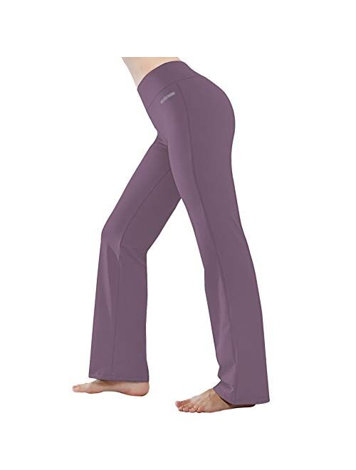 HISKYWIN Inner Pocket Yoga Pants 4 Way Stretch Tummy Control Workout Running Pants, Long Bootleg Flare Pants