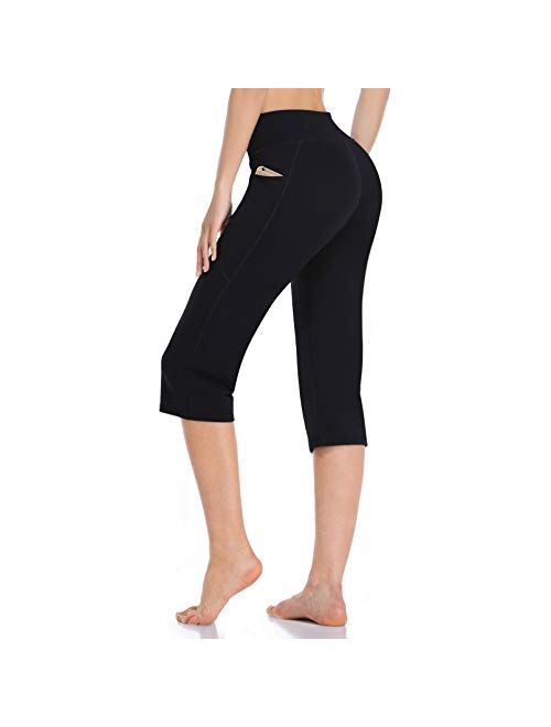 HISKYWIN Inner Pocket Yoga Pants 4 Way Stretch Tummy Control Workout Running Pants, Long Bootleg Flare Pants