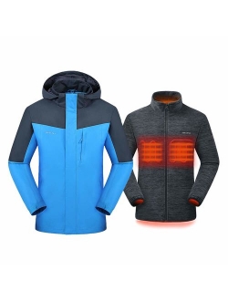 Venustas [2019 New Men's 3-in-1 Heated Jacket with Battery Pack, Ski Jacket Winter Jacket with Removable Hood Waterproof