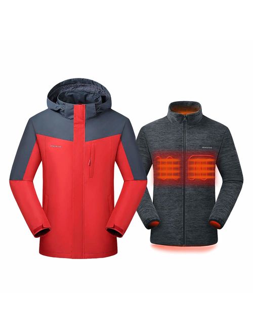 Venustas [2019 New Men's 3-in-1 Heated Jacket with Battery Pack, Ski Jacket Winter Jacket with Removable Hood Waterproof