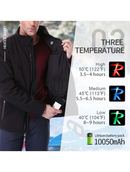 Heated Jacket for Men,Warm Jacket with 5 Heated Zone and 7.4V 10050mAh Battery Comfortable Stylish Warm