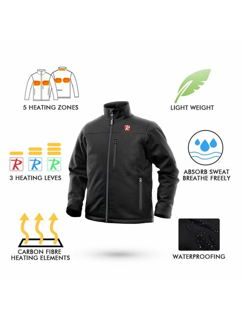 Heated Jacket for Men,Warm Jacket with 5 Heated Zone and 7.4V 10050mAh Battery Comfortable Stylish Warm