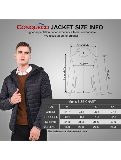 CONQUECO Men's Heated Jacket Light Weight Electric Jacket for Waterproof and Windproof in Winter