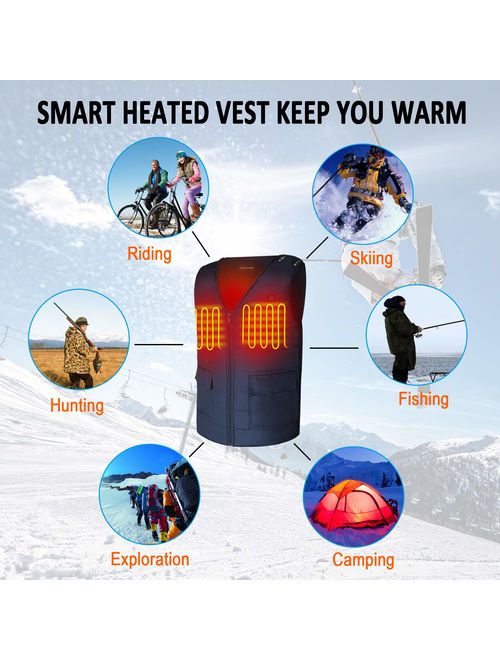 Autocastle Men Women Winter Rechargeable Electric Battery Heated Vest,3 Heat,Navy