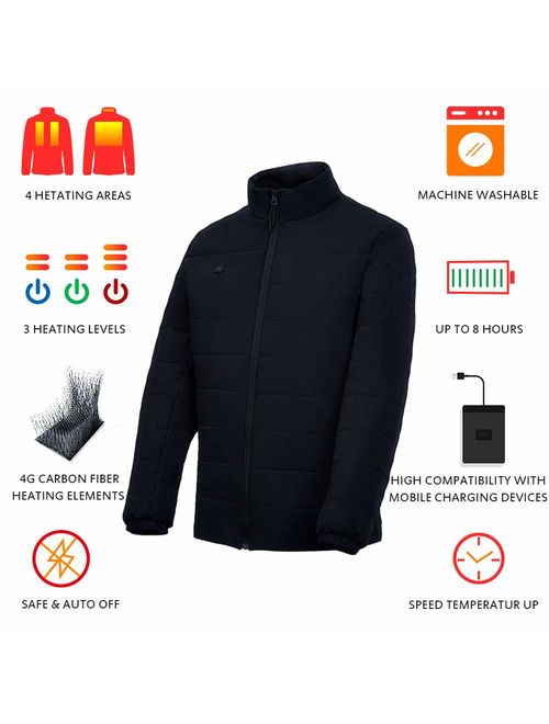 Heated Jacket for Men Lightweight Winter Coat Washable Clothing-Battery Not Included