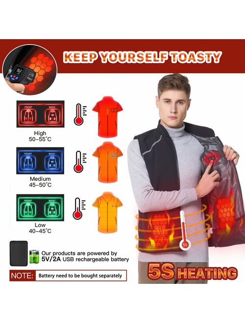 Vinmori USB Heated Vest, 5 Heating Panels Washable Heating Clothing (No Battery)