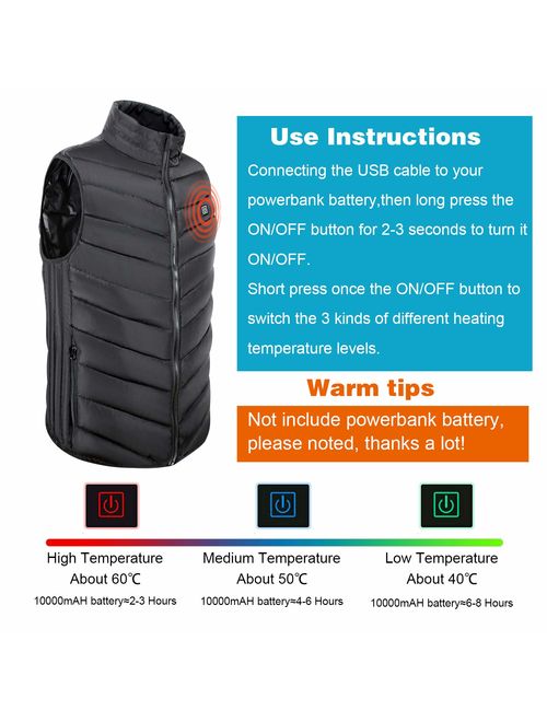 WWTECKS (Black-XL) Electric Heating Vest Heated Jacket(Without Battery,Large Body Type Wearing!)