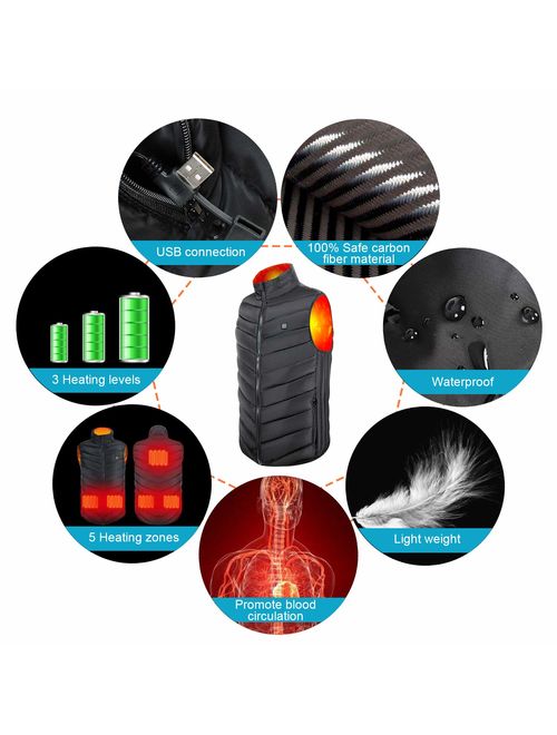 WWTECKS (Black-XL) Electric Heating Vest Heated Jacket(Without Battery,Large Body Type Wearing!)