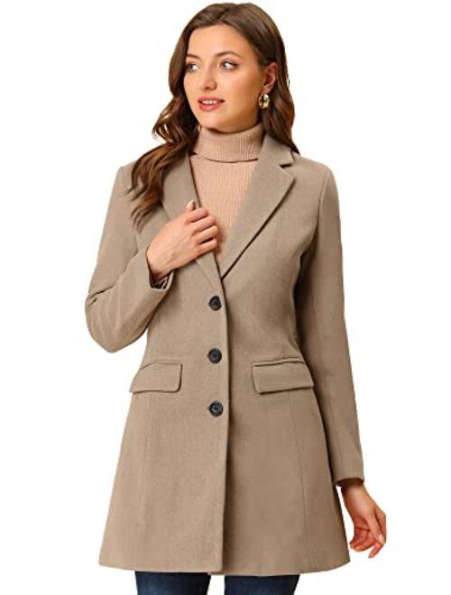 Allegra K Women's Notched Lapel Single Breasted Outwear Winter Coat