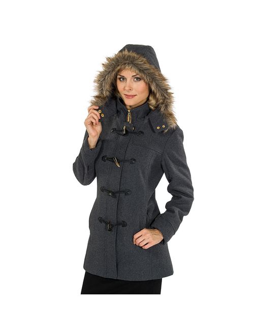 alpine swiss Duffy Womens Wool Coat Fur Trim Hooded Parka Jacket