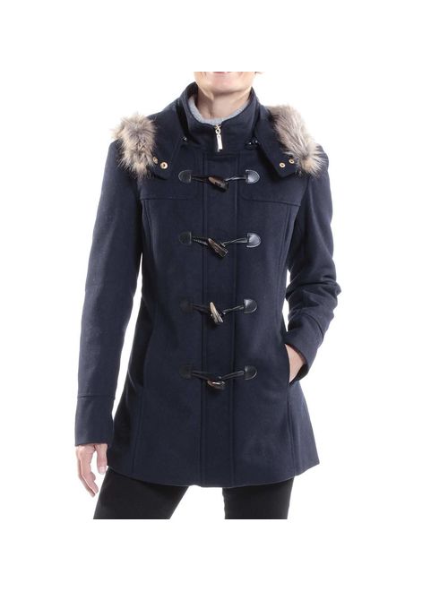 alpine swiss Duffy Womens Wool Coat Fur Trim Hooded Parka Jacket