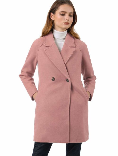 Allegra K Women's Notched Lapel Double Breasted Raglan Winter Coats