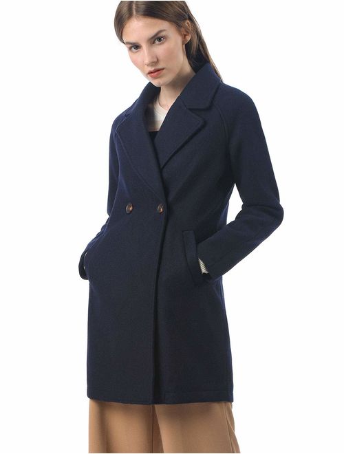 Allegra K Women's Notched Lapel Double Breasted Raglan Winter Coats