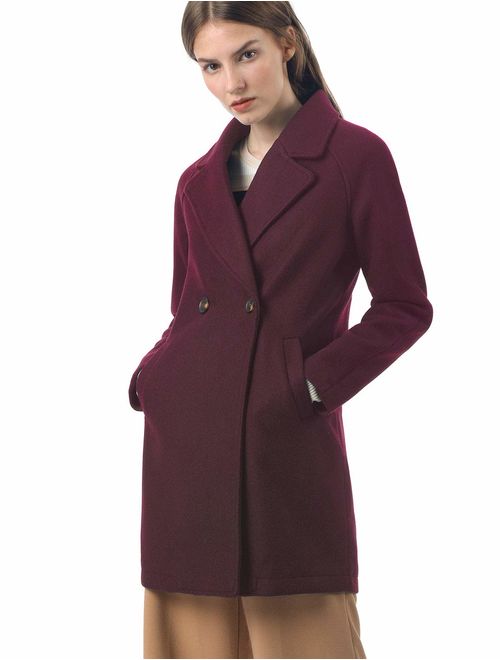 Allegra K Women's Notched Lapel Double Breasted Raglan Winter Coats