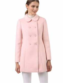 Women's Peter Pan Collar Double Breasted Winter Long Trench Pea Coat