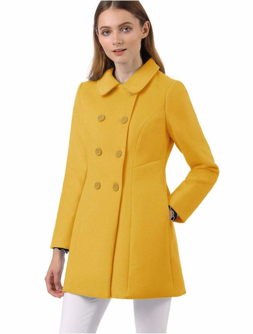 Allegra K Women's Peter Pan Collar Double Breasted Winter Long Trench Pea Coat