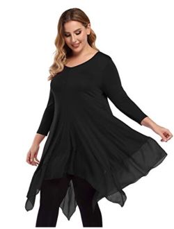 AMZ PLUS Womens Plus Size Irregular Hem Short Sleeve Loose Shirt Dress Top