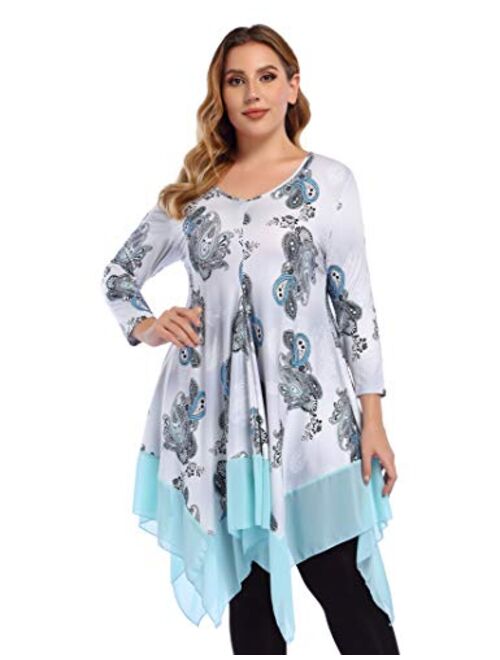 AMZ PLUS Womens Plus Size Irregular Hem Short Sleeve Loose Shirt Dress Top