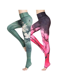 Witkey Printed Extra Long Women Yoga High Waist Tummy Control Compression Leggings Tummy Control Over The Heel Yoga Pants