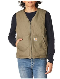 Men's Relaxed Fit Washed Duck Sherpa-Lined Vest v26