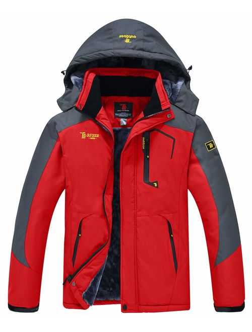 JINSHI Mens Mountain Waterproof Fleece Ski Jacket Windproof Rain Jacket