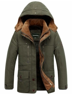 Tanming Men's Winter Warm Faux Fur Lined Coat with Detachable Hood