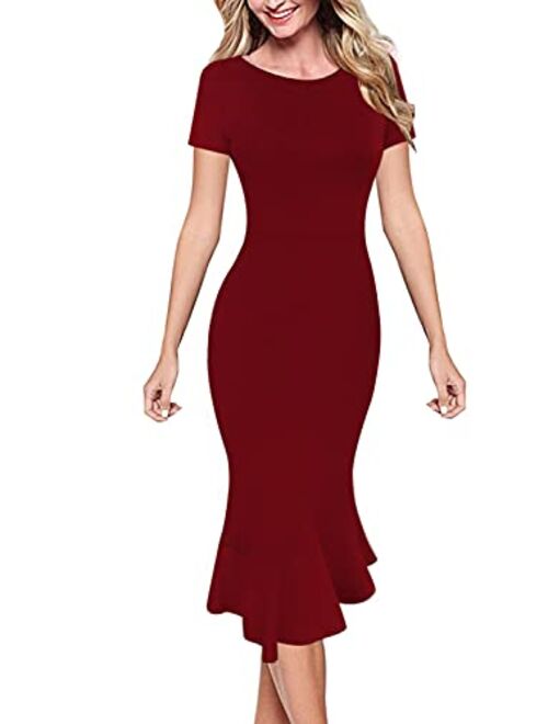 VFSHOW Womens Elegant Vintage Cocktail Party Mermaid Midi Mid-Calf Dress