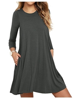 Muhadrs Women's Long Sleeve/Sleeveless Casual Loose Swing T-Shirt Dress