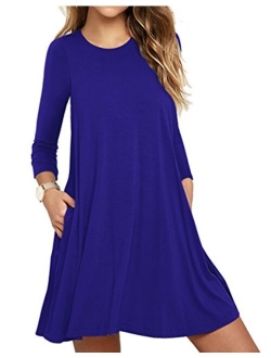 Muhadrs Women's Long Sleeve/Sleeveless Casual Loose Swing T-Shirt Dress