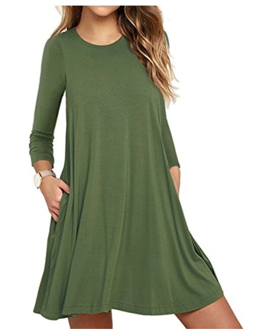 Muhadrs Women's Long Sleeve/Sleeveless Casual Loose Swing T-Shirt Dress