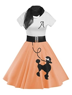 ZEZCLO Retro Poodle Print High Waist Skater Vintage Rockabilly Swing Tee Dress