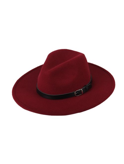 DANTIYA Women's Wide Brim Wool Fedora Panama Hat with Belt