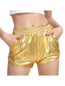 Perfashion Women's Metallic Shiny Shorts Sparkly Hot Yoga Outfit