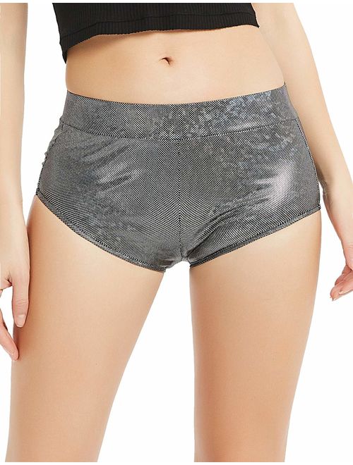 Perfashion Women's Metallic Shiny Shorts Sparkly Hot Yoga Outfit