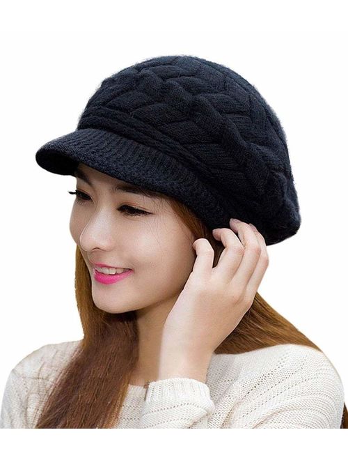 HINDAWI Womens Winter Hat Girls Warm Outdoor Wool Knit Crochet Snow Cap