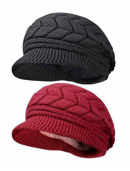 HINDAWI Womens Winter Hat Girls Warm Outdoor Wool Knit Crochet Snow Cap