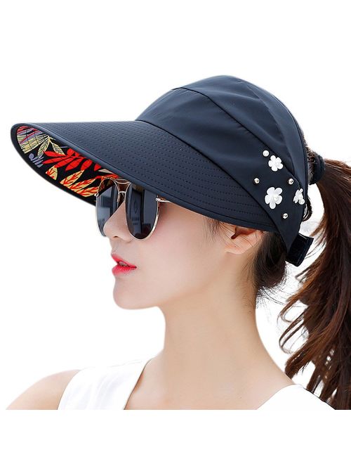 HINDAWI Sun Hats for Women Wide Brim Sun Hat UV Protection Caps Floppy Beach Packable Visor