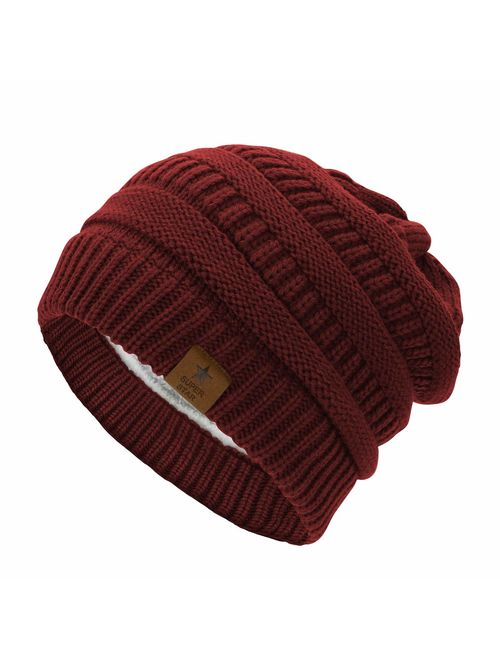 Durio Womens Knit Beanie Winter Thick Solid Fleece Lined Beanie Hats for Women Men Unisex Warm Skiing Beanies